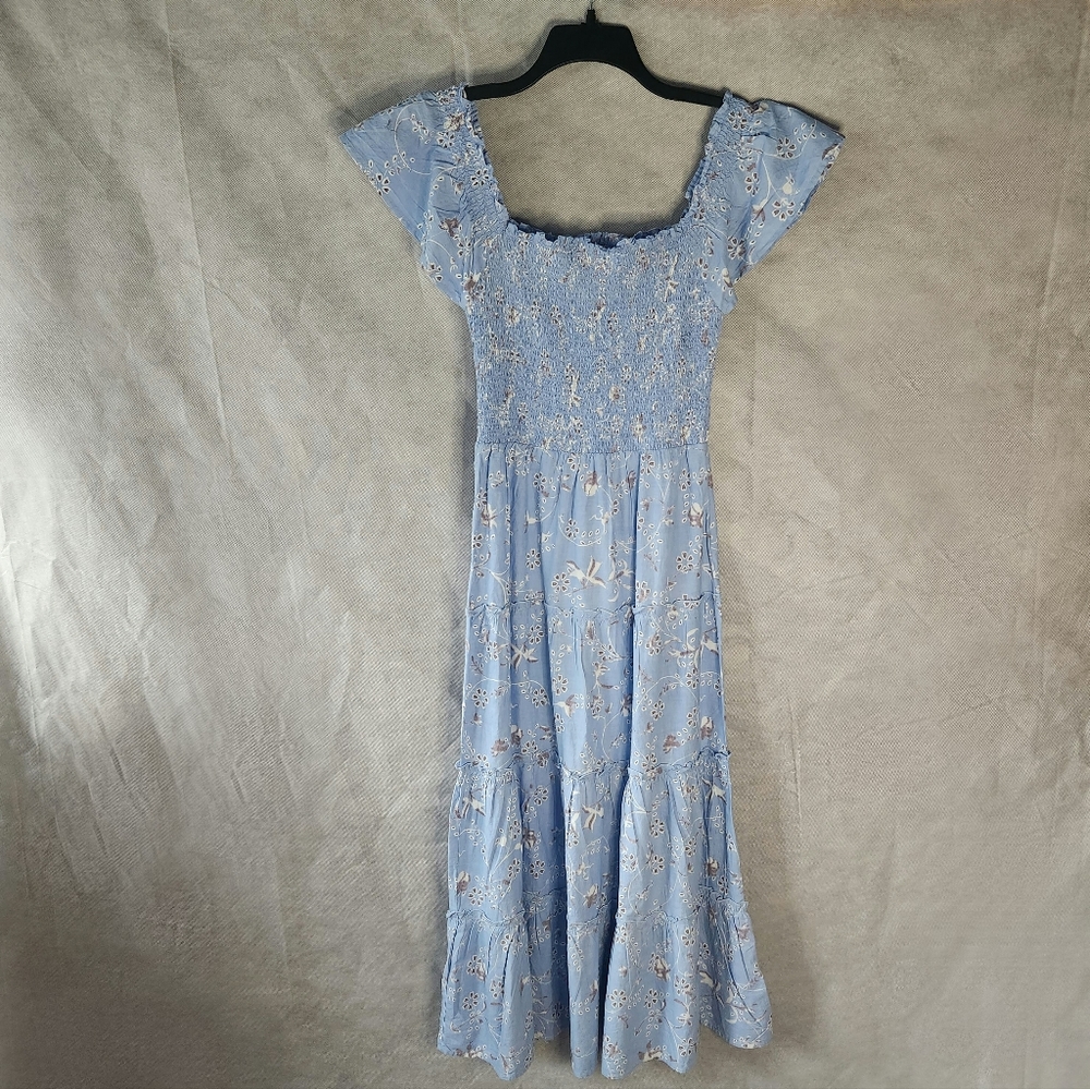The Golden Globe Clothing Floral Print Short Sleeve Maxi Dress Smocked Bodice